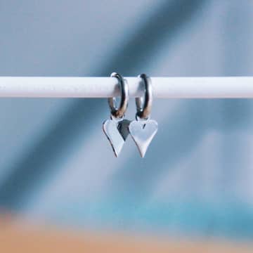 Bazou Stainless Steel Hoop Earrings With Heart In Metallic