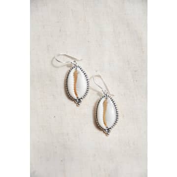 Bon Bon Fistral Silver Rope Cowrie Earrings In White