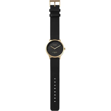 Leff Amsterdam Tube Watch | T40 Brass Black Case With Black Leather Strap