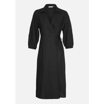 Moss Copenhagen Mschjovene Ginia Linen Blend Wrap Dress In Black