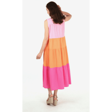 Msh Colourblock Sleeveless Tiered Midaxi Cotton Dress In Pink