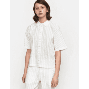 Esme Studios Candy Short Sleeve Shirt Buttercream Stripes In White