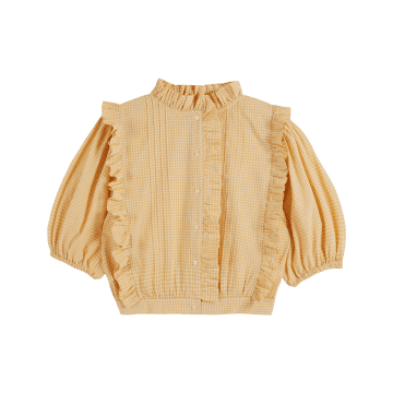 Emile And Ida Zolia Flouncy Blouse In Vichy Jaune In Neutral