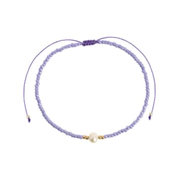Timi Alba Light Violet Bead With Pearl Macrame Bracelet In Purple