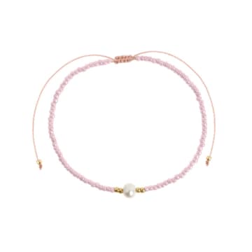 Timi Alba Pink Bead With Pearl Macrame Bracelet