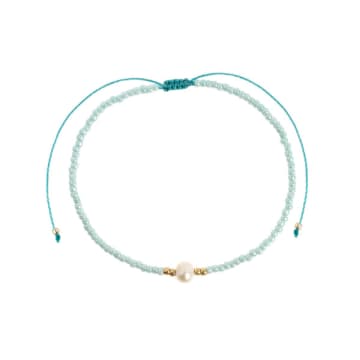 Timi Alba Turquoise Bead With Pearl Macrame Bracelet In Blue