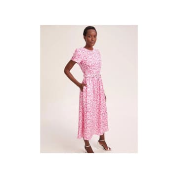 Cefinn Nina Belted Gathered Maxi Dress Hot Pink Blossom Print