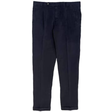 Fresh Positano Lyocell Linen Pleated Chino Pants In Navy In Black