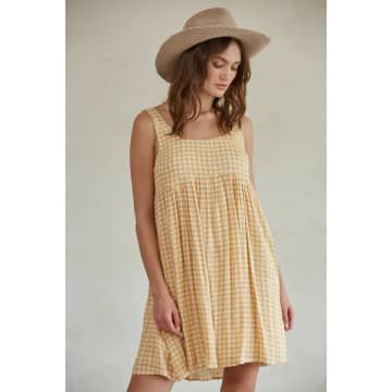 By Together Gingham Print Sleeveless Flare Mini Babydoll Dress In Yellow