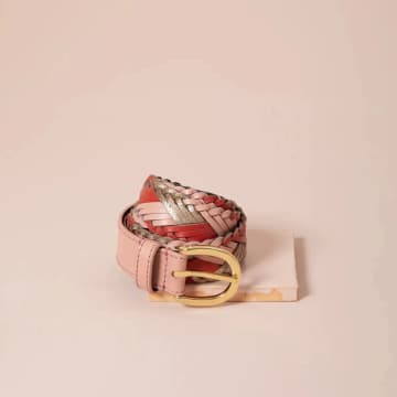 Made The Edit Pink And Gold Woven Leather Belt