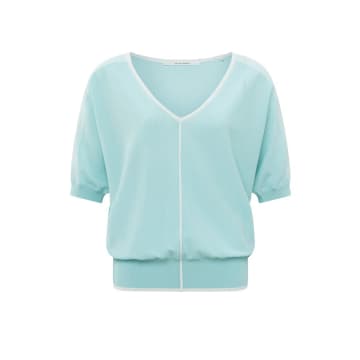Yaya Sweater With V-neck & Half Long Sleeves | Iced Aqua Blue