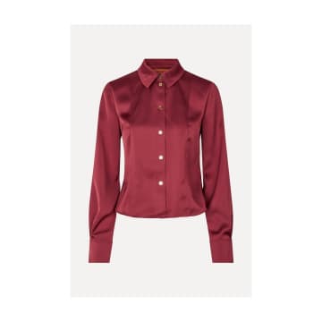 Stine Goya Shane Satin Button Up Shirt Size: M, Col: Raspberry In Burgundy