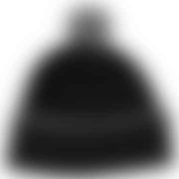 Black & Dark Grey Beanie Hat With Grey Pompom