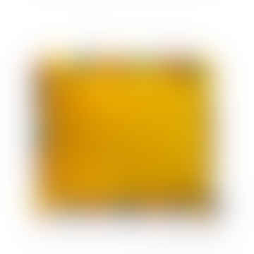 Großes gelbes quadratisches Samtkissen mit Quasten