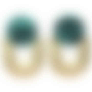 Boucles d'oreilles Art Déco en forme de U Turquoise Or Brossé