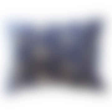 Silk Velvet Cushion - Blue/Cream Leaf