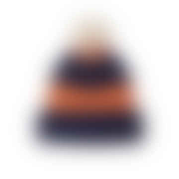 Bobble Hat Eco Wool Stripe Navy/orange 27421