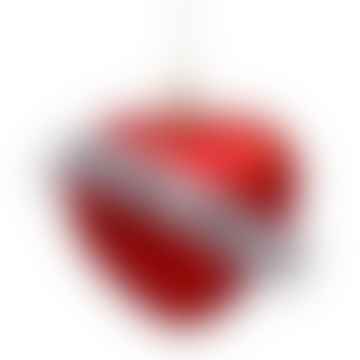 Ornament Glass Red Pearl Heart con texto gracias H8.5cm