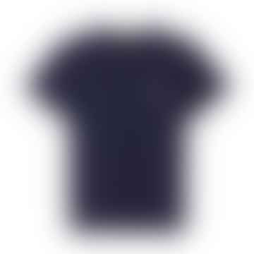 Camiseta de camiseta de Raymond con algodón orgánico azul marino de peso oscuro pesado con un logotipo bordado en el corazón.