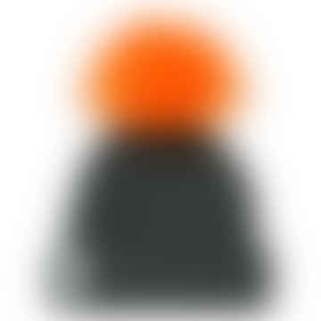Klassiker Pompom Hat - Holzkohle/Orange
