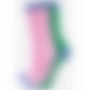 Women's Cotton Glitter Socks Colour Block In Green & Pink: Uk 3-7 | Eu 36-40