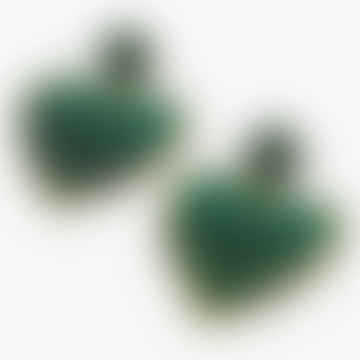 Green Half Beaded Heart Earrings