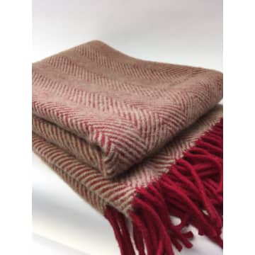 Decke Wolle Heringbone Rot / Beige FB 3606