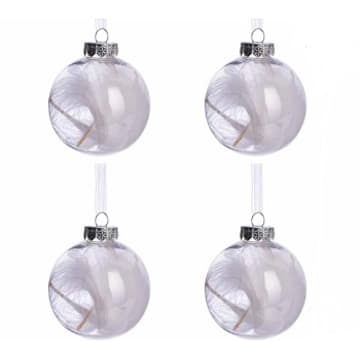 Set of 4 White Feather Baubles