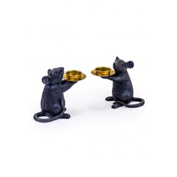 Pair Of Mouse Candle Holders In Black And Gold