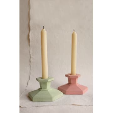 Juego de 2 candelabros de hormigón rosa y verde
