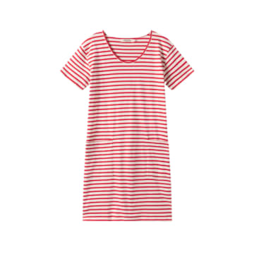 Short Sleeve Stripes Dress In Red