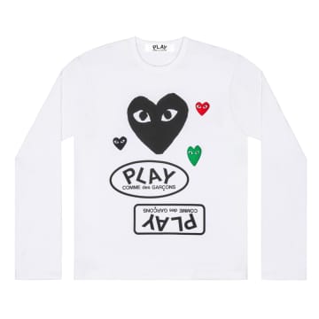 Play Logo T-shirt À Manches Longues Avec Coeur Noir Blanc