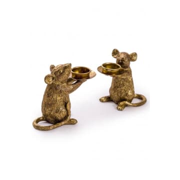 Pair Of Gold Mouse Candleholders In Gold