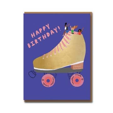 Tarjeta de felicitación de cumpleaños de dorado patinador