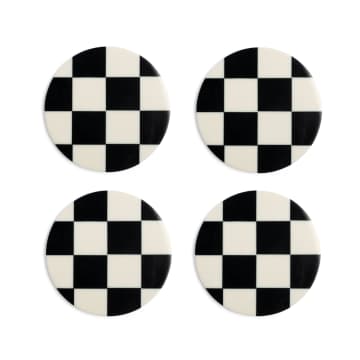 Check Coasters in Black (Set of 4)