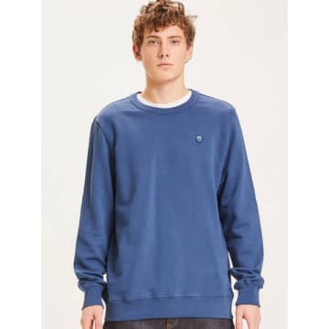 Elm Blue Basic Badge Sweatshirt Knowledge Cotton Apparel