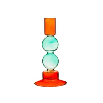 Turquoise & Red Glass Two Tone Bubble Candlestick Holder