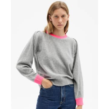 Romy Cashmere Pullover Hellgrau / Rose Fluo