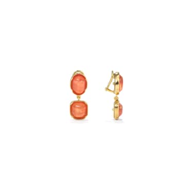 Clip Earrings - Two Coral Cabochons