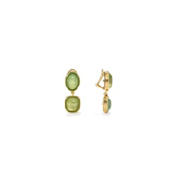 Clip Earrings - Two Green Cabochons