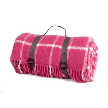 Pink Chequered Check Polo Picnic Rug with Waterproof Backing 