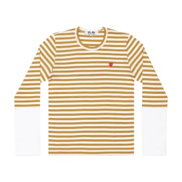 Play Comme Des Garçons | Stripe White T-shirt | Mustard