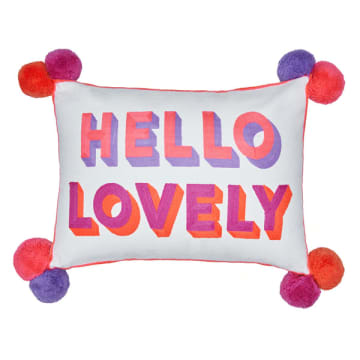Hello Lovely - Pink embroidered pillow