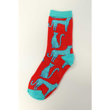Chaussettes Cheetah Bambou Rouge Turquoise Femme