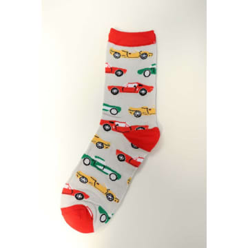 Light Grey Red Mens Sports Car Bamboo Socks