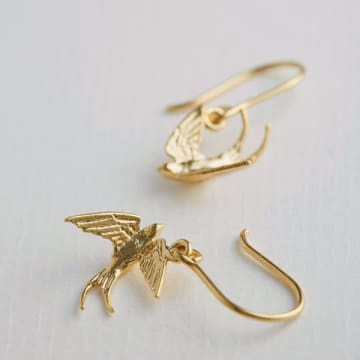 Gold Plate Small Swooping Swallow Hook Earrings