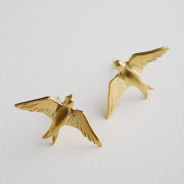 Gold Plate Flying Swallow Stud Earrings