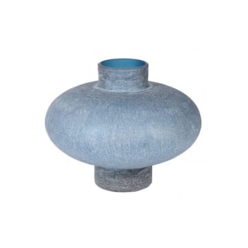 Squat Sandblasted Blue Glass Vase