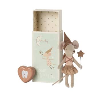Big Sister Mouse Tooth Fairy In A Matchbox With A Metal Heart Shaped Tooth Box-rose