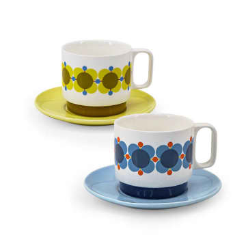 Set Of 2 Atomic Flower Cappuccino Cup & Saucer